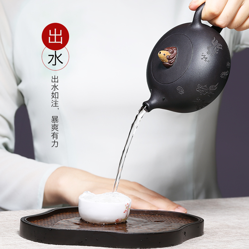Mingyuan tea pot are it for yixing famous pure manual authentic undressed ore, black clay teapots household kung fu tea set
