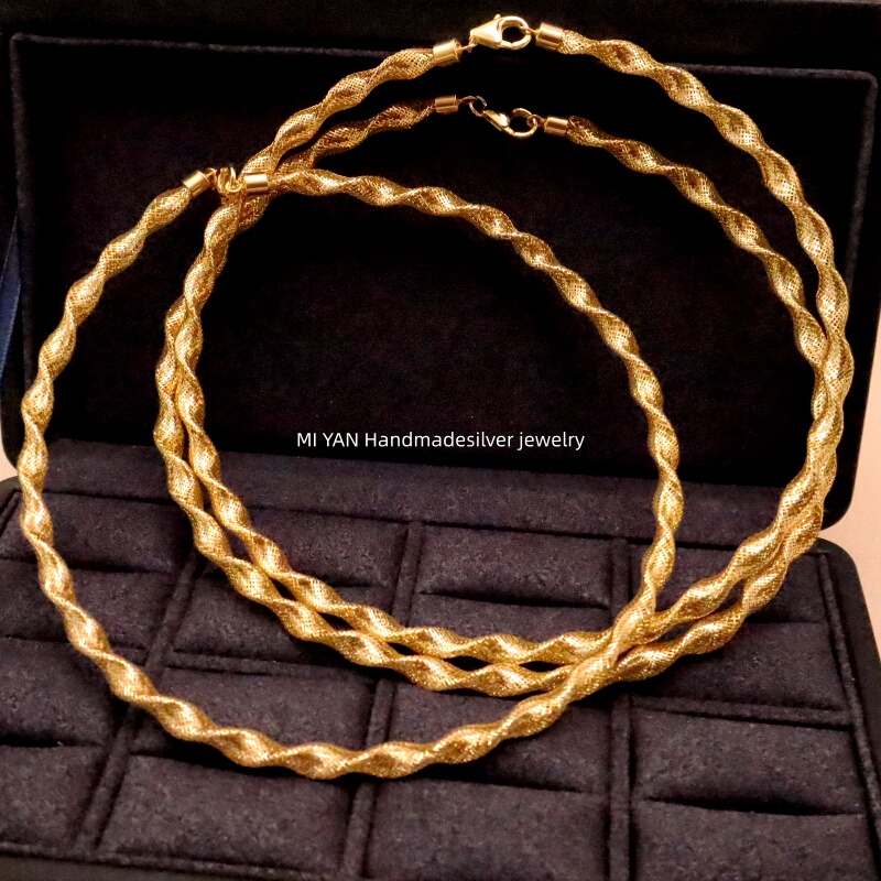 Miyuan Italian Multi-Strand Twist Necklace Bracelet Brushed Gold Bracelet 925 Silver Gold-Plated High-End Bracelet