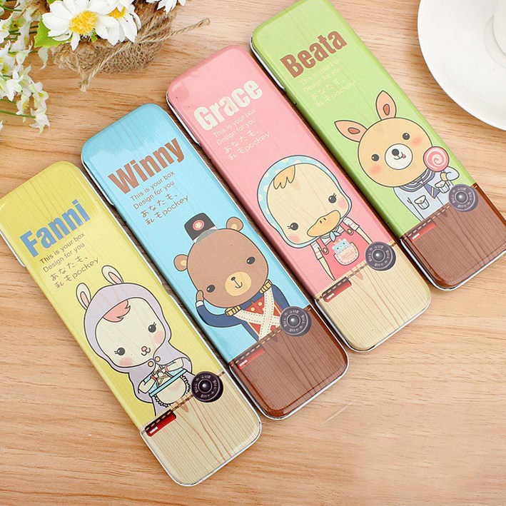Korean stationery small animal square iron case pencil case pencil strip containing box elementary school student prize gift wholesale