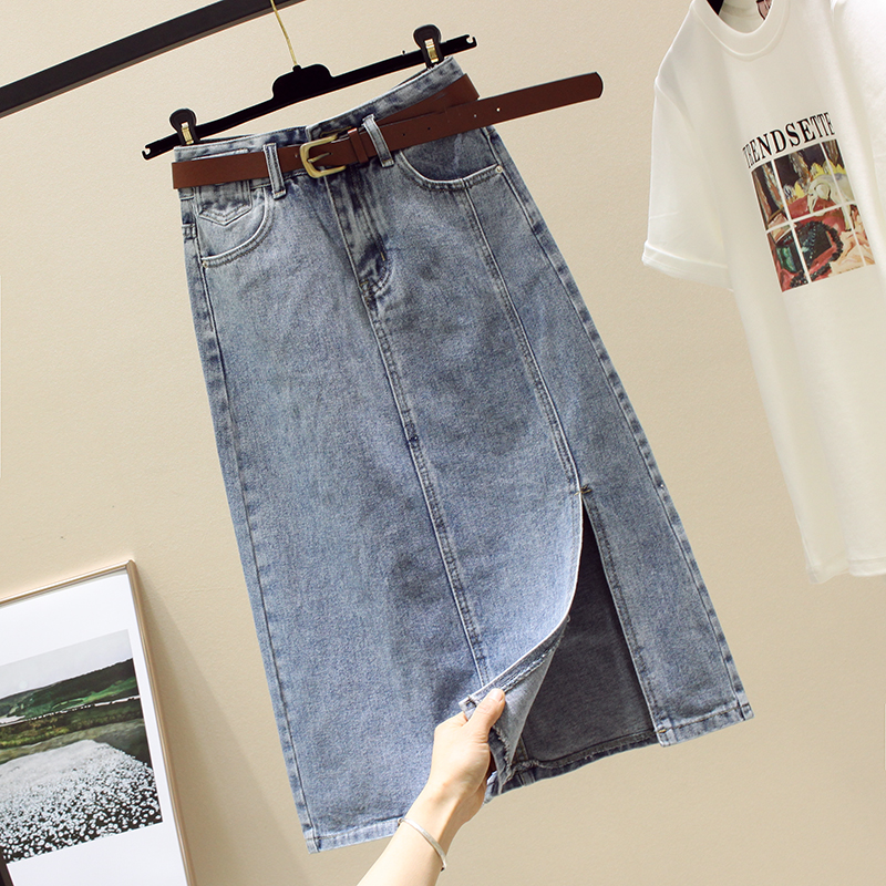 Denim skirt women's spring and summer 2021 new temperament split in the long version of the high-waisted a-word thin hip dress