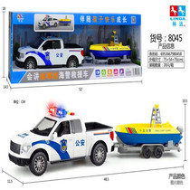 New product Linda can tell stories Coastal Police Rescue Vehicle Inertial Sound and Light Pickup Speedboat Childrens Puzzle Police Car Model Toys