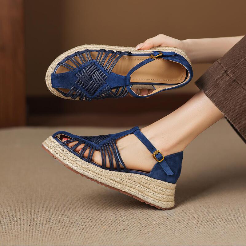 Trendy Product · Thick-Soled Woven Breathable Soft-Soled Wedge Sandals, Non-Slip, Comfortable, Closed-Toe, Stylish Sandals