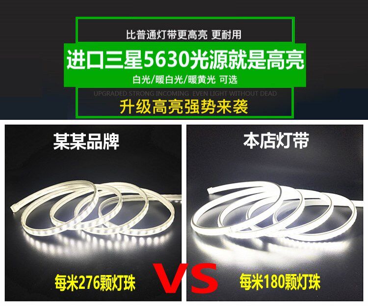 220v double-row LED light with super bright living room ceiling home bright white light outdoor waterproof decoration soft light with strip