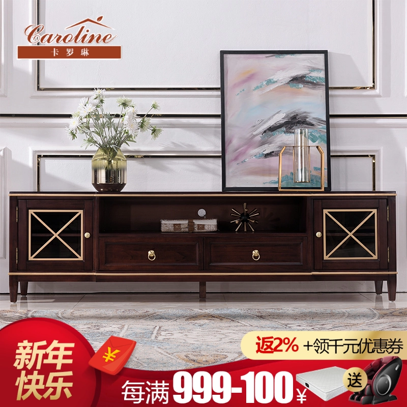 Ánh sáng sang trọng kiểu Mỹ toàn bộ tủ tivi bằng gỗ nguyên khối lắp đặt hoàn thiện Nội thất tối giản hậu hiện đại tủ sàn phòng khách kết hợp bàn cà phê - Buồng