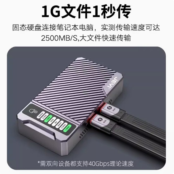 Jiayi USB4 모든 기능을 갖춘 번개 데이터 케이블 Type-C 남성-남성 40G 전송 케이블 PD60W 이중 헤드 고속 충전