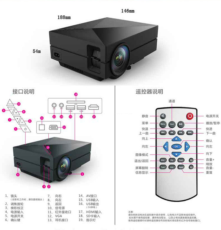 Máy chiếu gia đình GM60 HD 1080p điện thoại di động không dây có màn hình LED máy chiếu văn phòng kết nối wifi