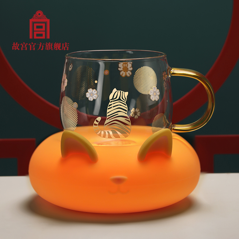 Palace Cat Night Light Cup Set Glass Night Light Coaster Set Gift The official flagship store of the Palace Museum