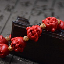 Taiwan cinnabar smiley face Buddha bracelet red cinnabar gold foil smiles often open rosary to attract wealth evil Maitreya Buddha head string