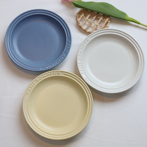 ES) French embossed letters simple dinner plate small lucky matte plate smog Blue breakfast plate
