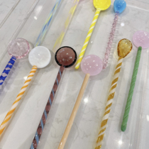  ES) Summer candy series Stained glass spiral spoon Coffee spoon Milk mixing stick Creative dessert spoon