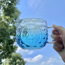  ES) Symphony blue gradient mermaid scale glass water cup Large capacity heat-resistant creative female heat-resistant milk breakfast cup
