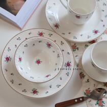 ES) Korean ins same French retro roses Phnom Penh plate French relief breakfast plate household Bowl