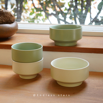 ES) Japanese matte solid color retro goblet ins minimalist soup bowl rice bowl Korean bowl salad bowl stacked