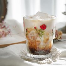 ES) French romantic rose tulip Iris retro glass ins Wind bubble water cup juice cup