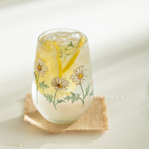 ES) Korean ins Wind hand-painted little Daisy glass water Cup latte cup coffee cup Milk Cup