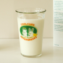 ES) Korean same transparent glass water Cup ins illustration cartoon Milk Cup coffee cup student