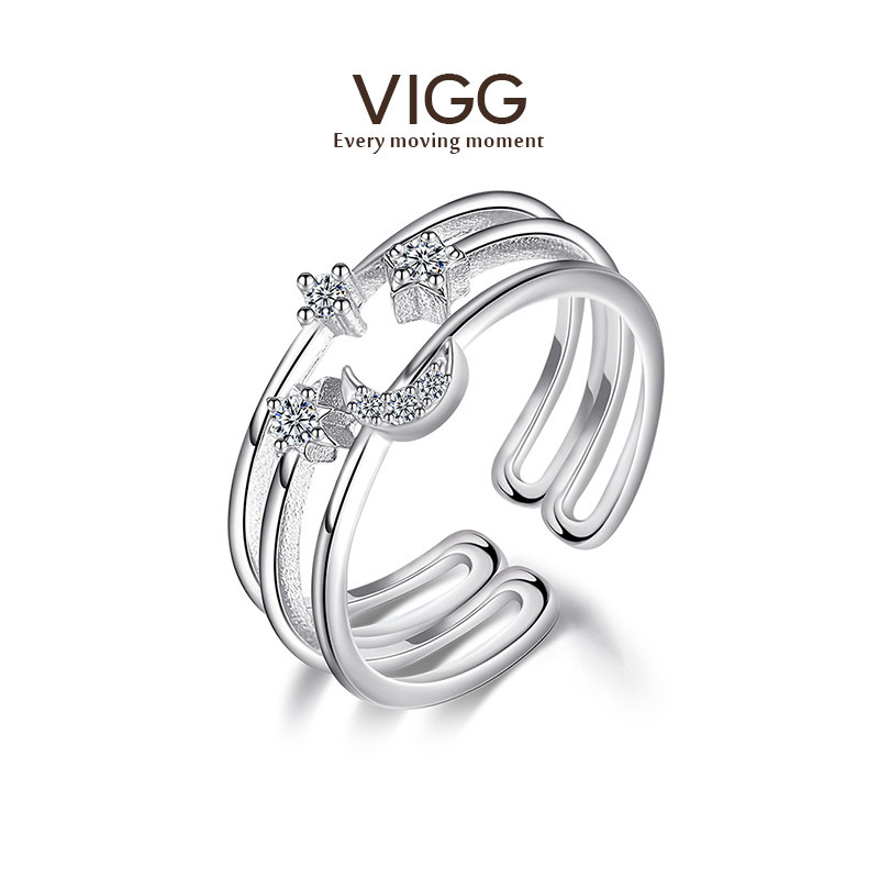 Ring female sterling silver ins trendy fashion personality Zircon simple style opening adjustable holiday department light luxury net red ring