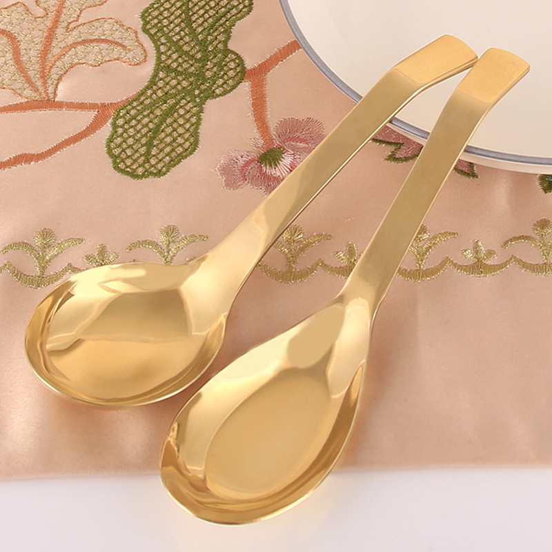 Brass drink soup spoon bronze spoon Home handmade big head deepened soup spoon thickened porridge spoon round spoon tablespoon cutlery cutlery