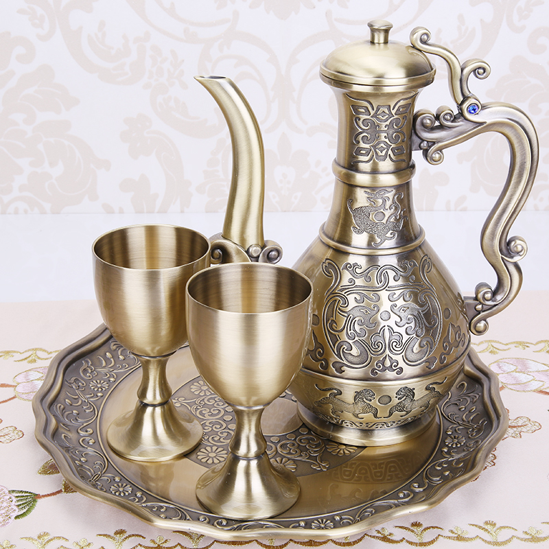 European-style wine set white wine red wine gift box retro goblet with tray Russian alloy creative wine jug