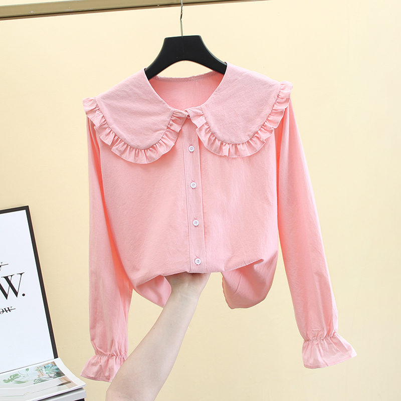 Baby Doll Collar Shirt for Women, Long-Sleeved, New Spring and Autumn Style, Stylish, Loose, Unique and Chic, Small Shirt to Wear under a French-Style Top or Jacket Baby Doll Collar Shirt for Women, Long-Sleeved, New Spring and Autumn Style, Stylish, Loose, Unique and Chic, Small Shirt to Wear under a French-Style Top or Jacket