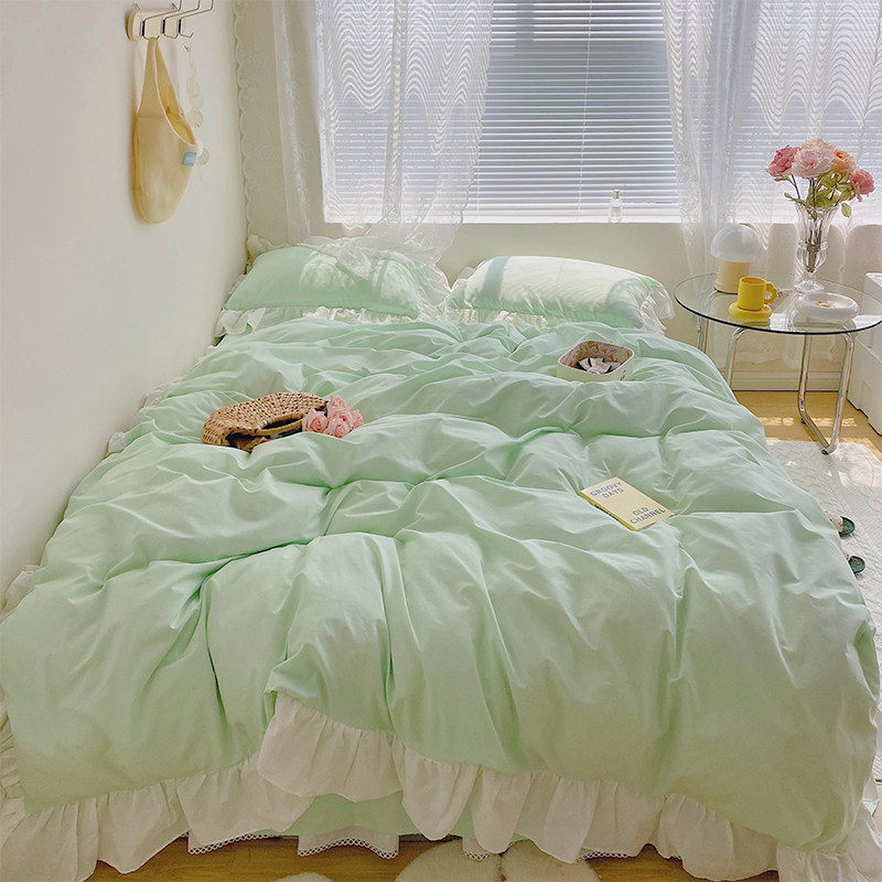 Mint Bubble ~ Spring Summer Teenage Girl Hearts Han Style Lace Washed Cotton Four Sets Pure Cotton Ins Wind All-cotton Bed Supplies