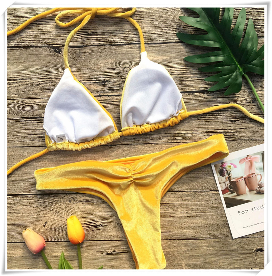 2018 Amazon bùng nổ AliExpress phụ nữ chia áo tắm gợi cảm bikini vàng nhung bikini áo tắm đẹp 2020
