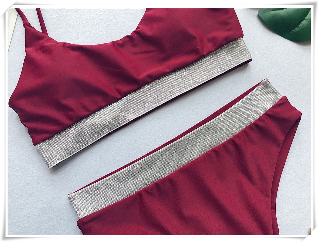 2018 speed bán mẫu người mẫu Châu Âu và Mỹ gợi cảm bikini eo cao gợi cảm mặc bikini nữ sequin bikini màu rắn áo tắm đẹp 2021