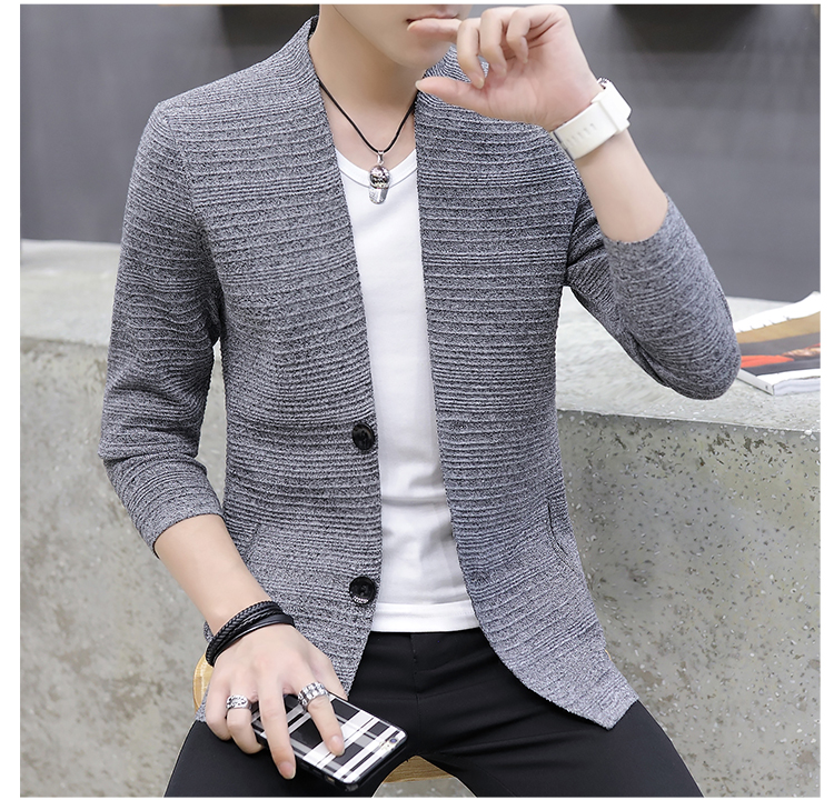 Áo len nam phiên bản Hàn Quốc cổ chữ V mùa xuân và mùa thu mỏng nam đẹp trai đan áo len dài tay áo khoác chống mùa nam - Cardigan áo nam