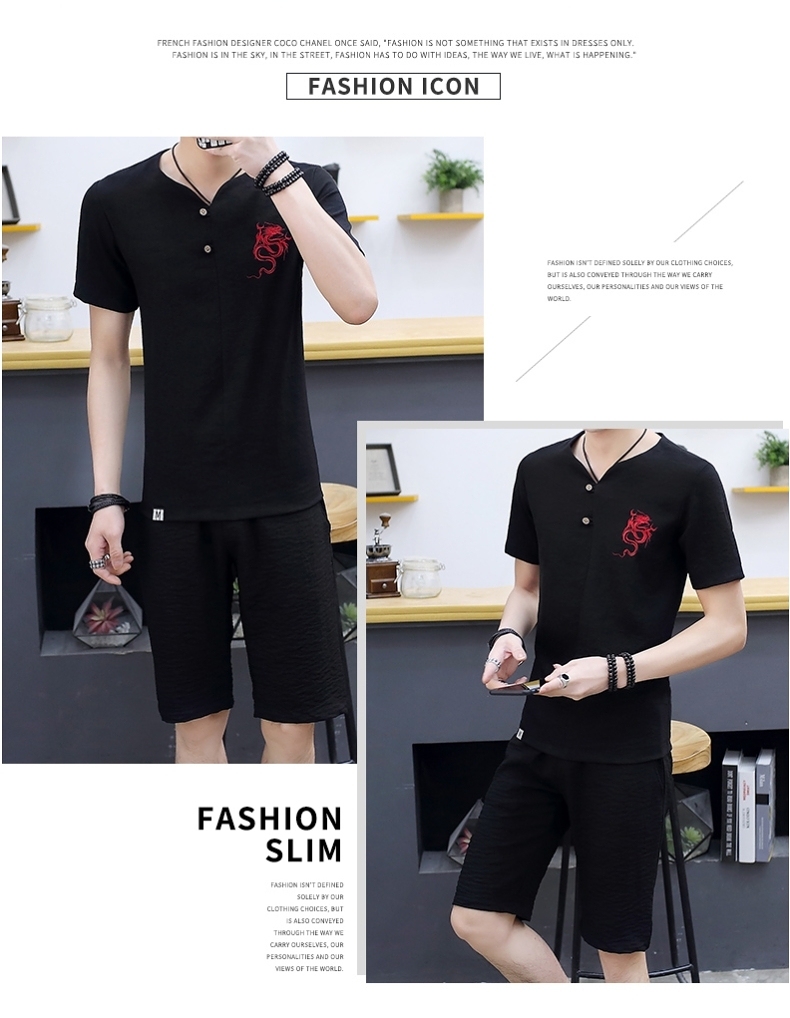 Bộ đồ ngắn tay nam mùa hè phiên bản Hàn Quốc của mẫu áo thun nửa tay đẹp trai giản dị hai mảnh nam kiểu Trung Quốc set đồ - Bộ đồ đồ bộ thể thao