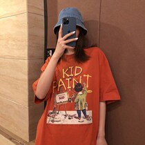 2021 New Orange loose short sleeve female ins American retro design sense niche coat Tide brand couple body shirt