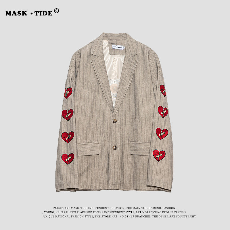 MASKTIDE tide brand design sense love embroidery suit men and women trend striped jacket loose personality suit