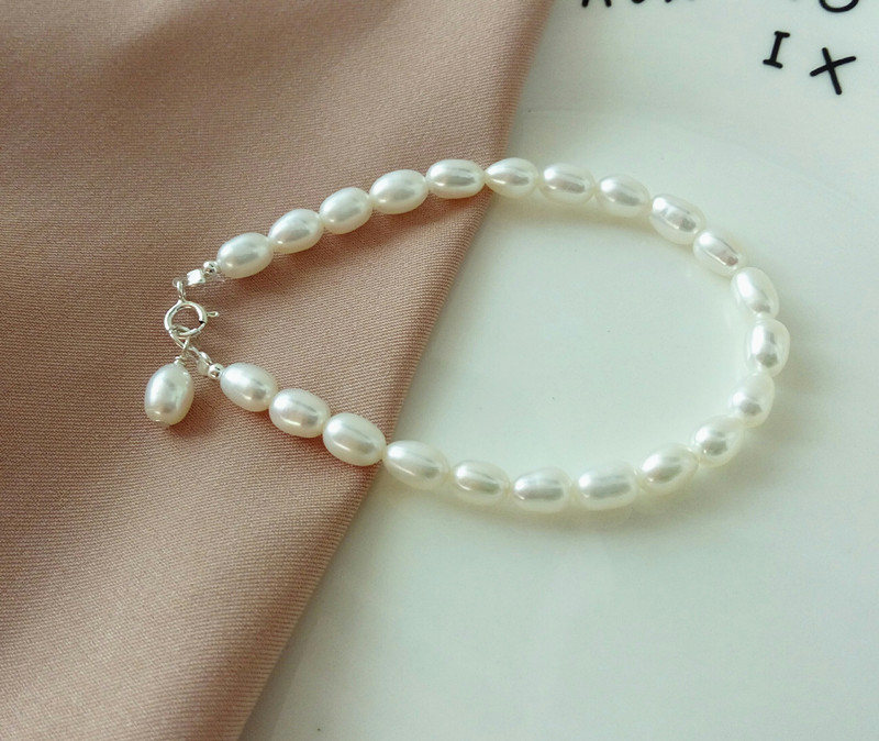 Loạt cơ bản. Phong cách khí chất Tự nhiên nước ngọt trắng tím vòng tay ngọc trai Sterling bạc hoang dã đơn giản vòng tay quà tặng nữ vòng thạch anh tóc vàng