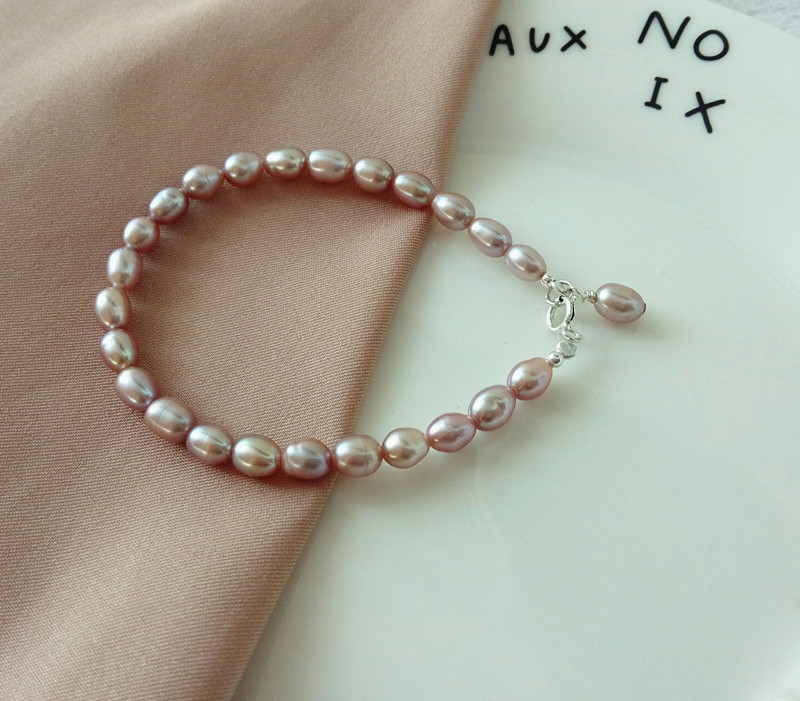 Loạt cơ bản. Phong cách khí chất Tự nhiên nước ngọt trắng tím vòng tay ngọc trai Sterling bạc hoang dã đơn giản vòng tay quà tặng nữ vòng thạch anh tóc vàng