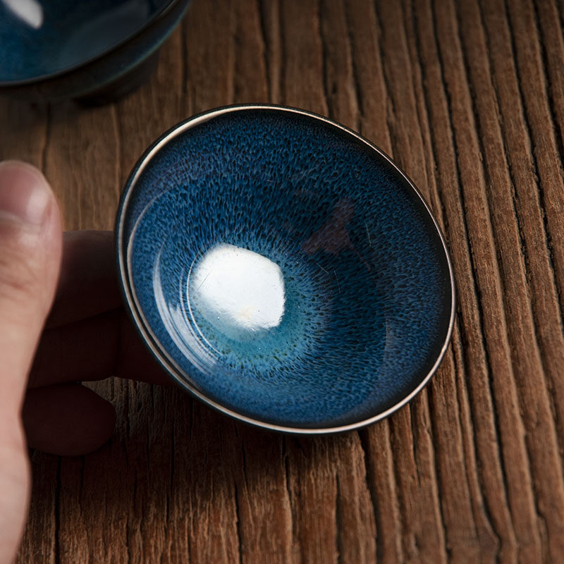 Day-style building master's cup Tianmu Tea Cup Ceramic Tea Drinking Cup Kiln Handmade Iron Tire Home Tea Ceremony Tea Set Group