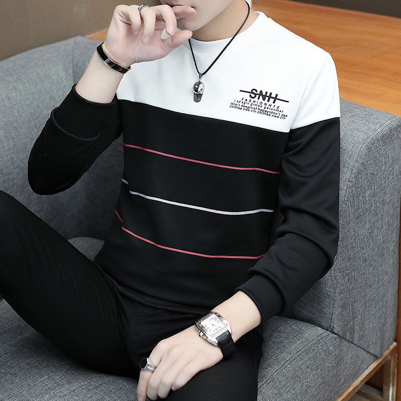 Pure cotton men's long sleeves T-shirt plus suede thickened round neckline with Korean version for warm and warm student clothes