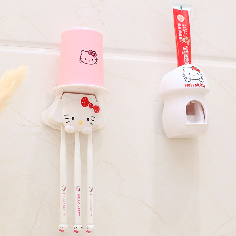 Kitty toothbrush frame suction wall wall-free punch automatic extrusion toothpaste cartoon cute wash mouth cup frame suit