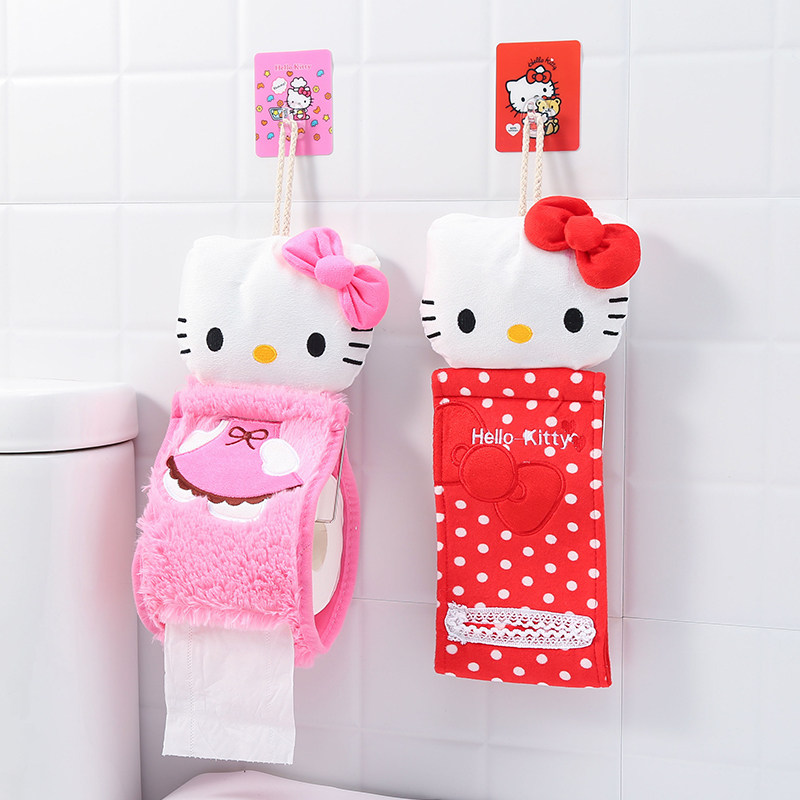 Roll paper rack free perforated toilet paper towel rack wall hanging cartoon cute plush fabric draw paper towel sleeve bag roll paper tube