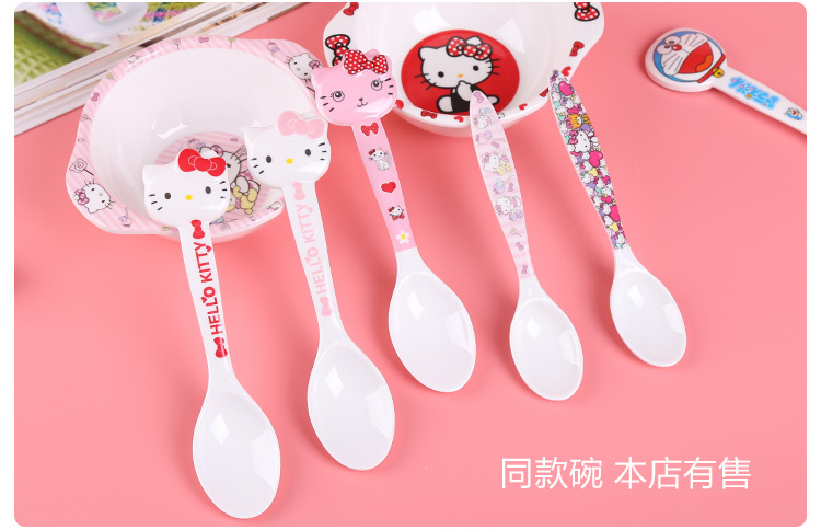 Melamine muỗng dài xử lý muỗng nhỏ nhà Kitty jingle mèo muỗng 羹 phim hoạt hình sáng tạo dễ thương trẻ em bộ đồ ăn - Đồ ăn tối đĩa dùng 1 lần