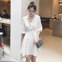 Thai Bali beach dress lacing red V-led snow-spinning seaside holiday Supper with a thin A-word dress and womens summer