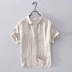 Mùa hè phong cách Trung Quốc retro áo sơ mi vải lanh xếp li nam tay áo ngắn lỏng giản dị thanh niên cotton áo sơ mi vải lanh - Áo Áo