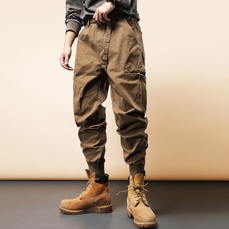 2023 new American style casual multi-bag loose zipper bundle feet long trousers men's spring youth tide brand overalls men