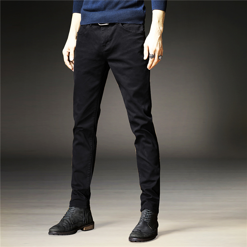 Black jeans men's slim casual wild trend cigarette tube pants men's Korean version of the trend solid color men's jeans