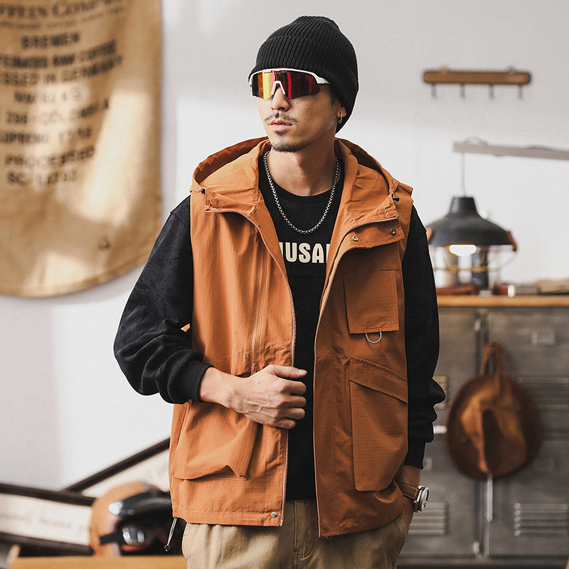 アメリカンマウンテンフードジャケットメンズ2025年春新作トレンドブランドゆったりアウトドア機能性ジャケット作業着ベストメンズ