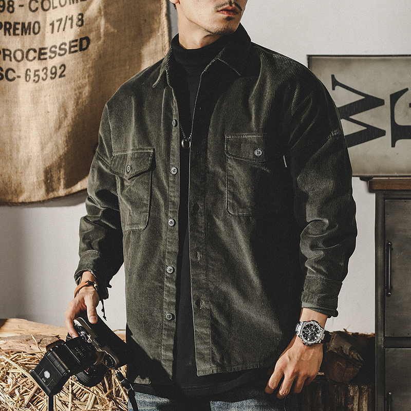 アメリカのヘビーウェイトレトロコーデュロイシャツメンズ長袖春と秋2025トレンドブランドルーズカジュアルシャツジャケットメンズ