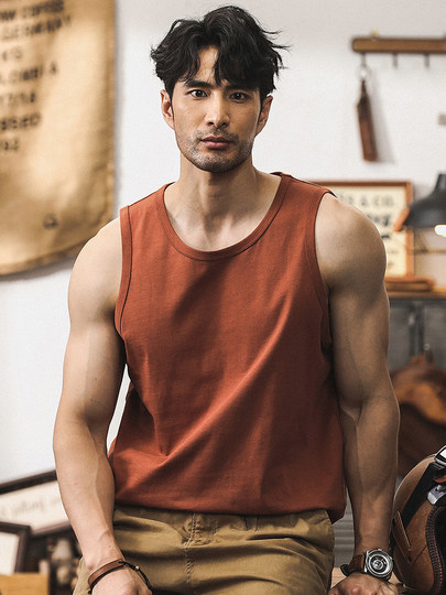 American retro heavy cotton fitness vest men's trendy brand loose knives casual large-size summer sleeveless T-shirt men