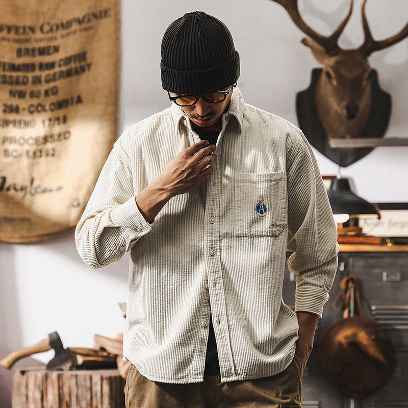アメリカンレトロコーデュロイ長袖シャツジャケットメンズ2025春新スタイルトレンディハンサム秋冬ワークシャツ