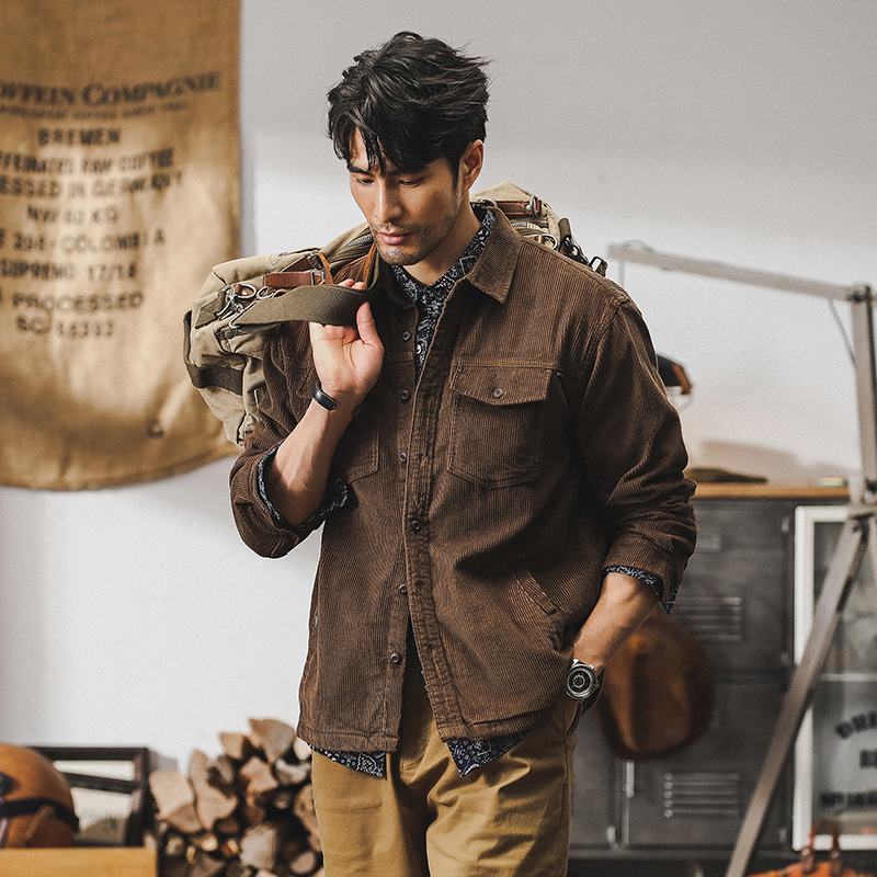 アメリカンクラシックヘビーウェイトワークシャツメンズ春秋レトロコーデュロイジャケットメンズアミカーキシャツ