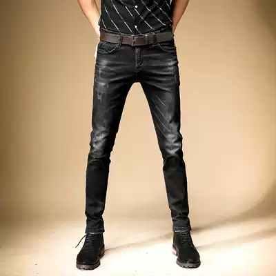 Spring and autumn jeans men's slim pipe pants men's jeans youth Korean tide spring elastic pants men