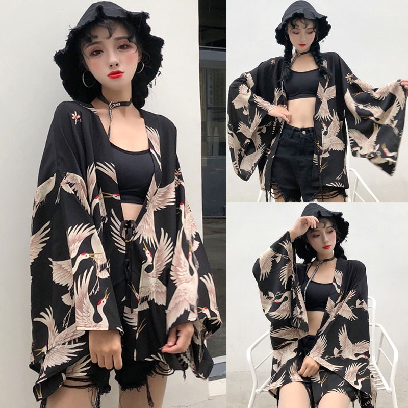 Fat plus size summer crane print thin sunscreen shirt 200 pounds fat MM Korean version loose cardigan jacket women