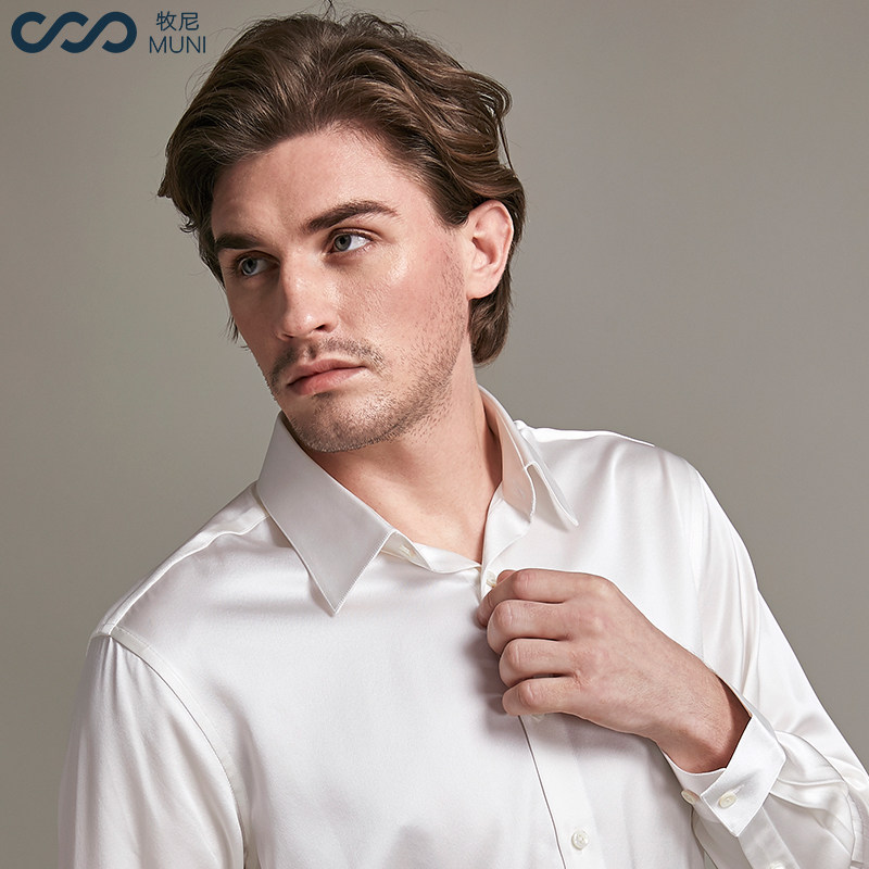 Mugny silk 19 m heavy silk shirt men long sleeve business light luxury Mulberry silk shirt men's banquet